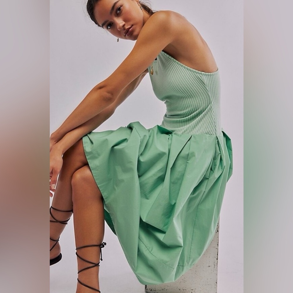 Free People Drops Of Venus Drop Waist Midi Dress, Lime Green, Various Sizes NWOT - Picture 1 of 10